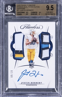 2020 Panini Flawless Rookie Dual Patch Autographs Sapphire #11 Justin Herbert Signed Patch Rookie Card (#08/10) - BGS GEM MINT 9.5/BGS 10